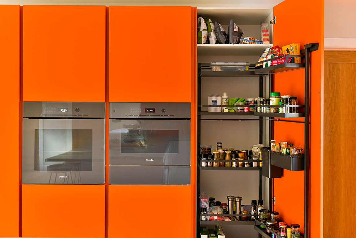 Fresh Orange, White And Wood Kitchen
