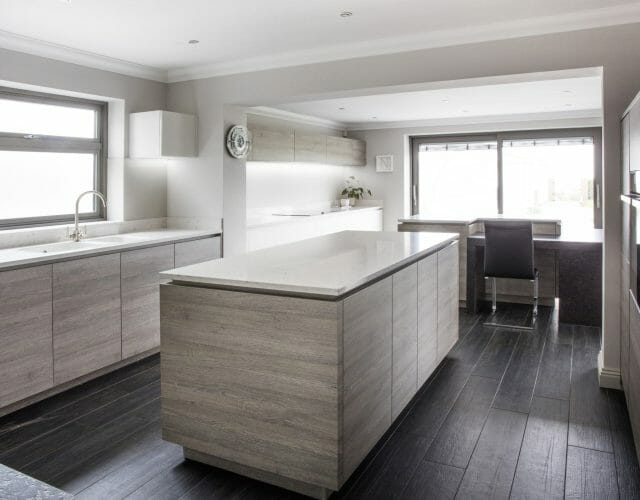 TWIN ISLAND WOOD AND WHITE KITCHEN (CHICHESTER)