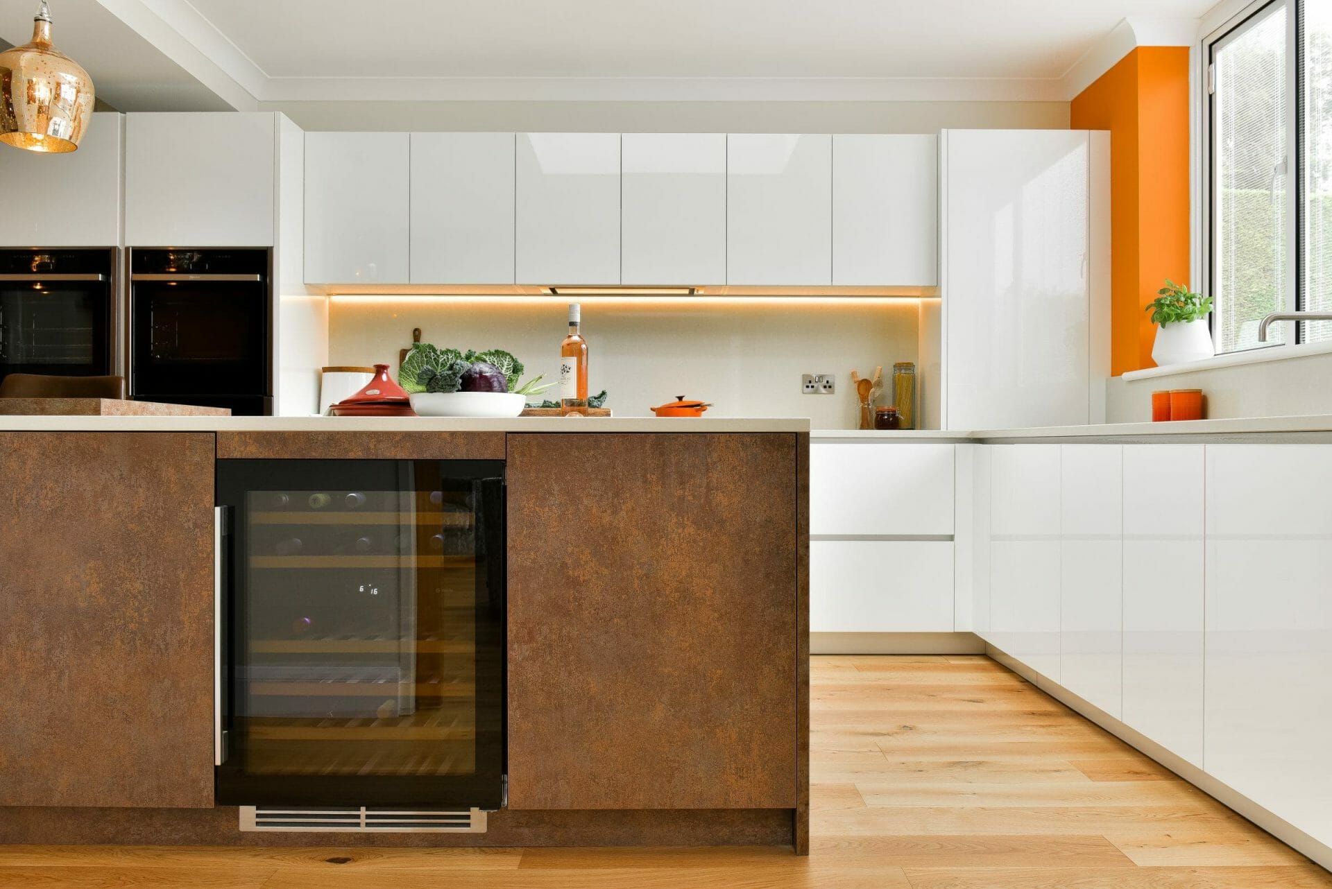 Gloss And Bronze Textured Kitchen Gloss And Bronze Textured Kitchen Wine Fridge