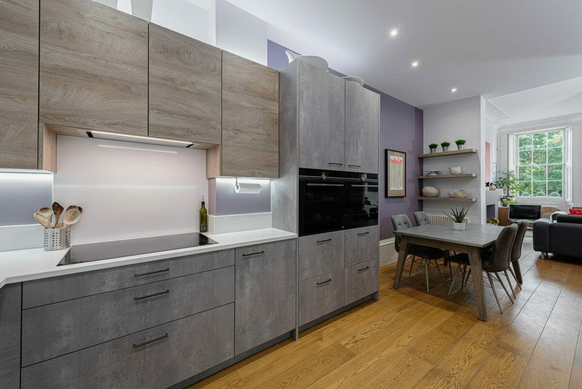 modern victorian kitchen with concrete finish