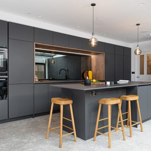 Modern Matt Graphite Kitchen With Timber Details Modern Matt Graphite Kitchen With Timber Details